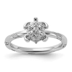 Sterling Silver Stackable Expressions Diamond Turtle Ring - Size 7