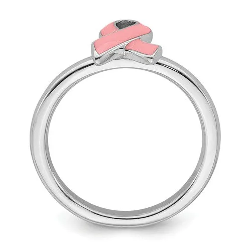 Sterling Silver Stackable Expressions Pink Enameled Awareness Ribbon Ring