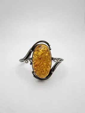 Sterling Silver Vintage Baltic Amber Bracelet 32.1g 925 Hinged Bangle