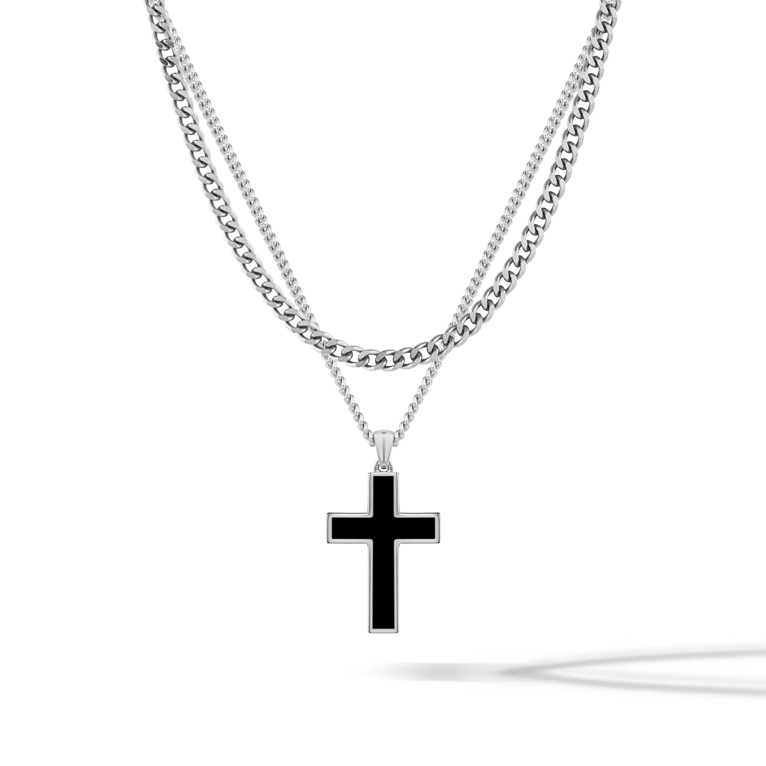 Stone Cross Curb Set - Sterling Silver