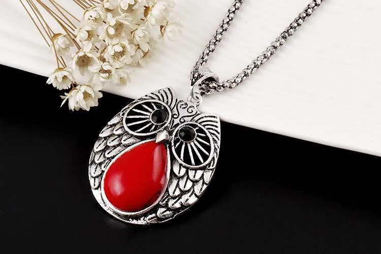 Summer Style Jewelry Sets Silver Plated Vintage Turquoise Pendant Necklace Owl Drop Earrings Charm Bracelet Fashion For women