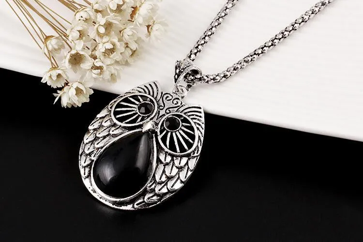 Summer Style Jewelry Sets Silver Plated Vintage Turquoise Pendant Necklace Owl Drop Earrings Charm Bracelet Fashion For women