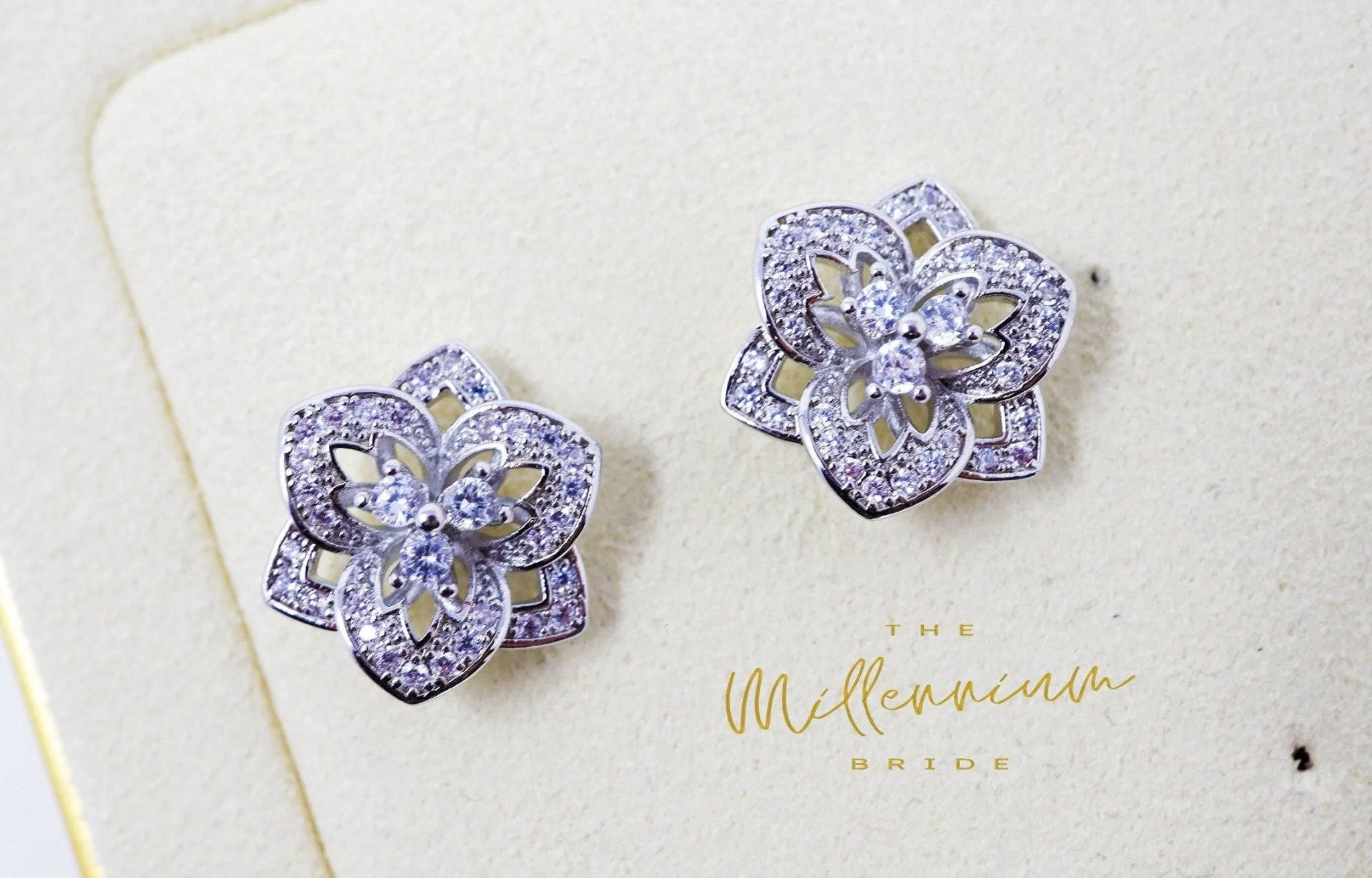 Swarovski Crystal Floral stud Earrings, Bridal Jewelry, Bridal Stud Earrings, Crystal Bridal Earrings, Statement Earrings Cz