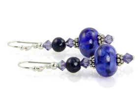 Tanzanite Blue Lampwork Bead Earrings