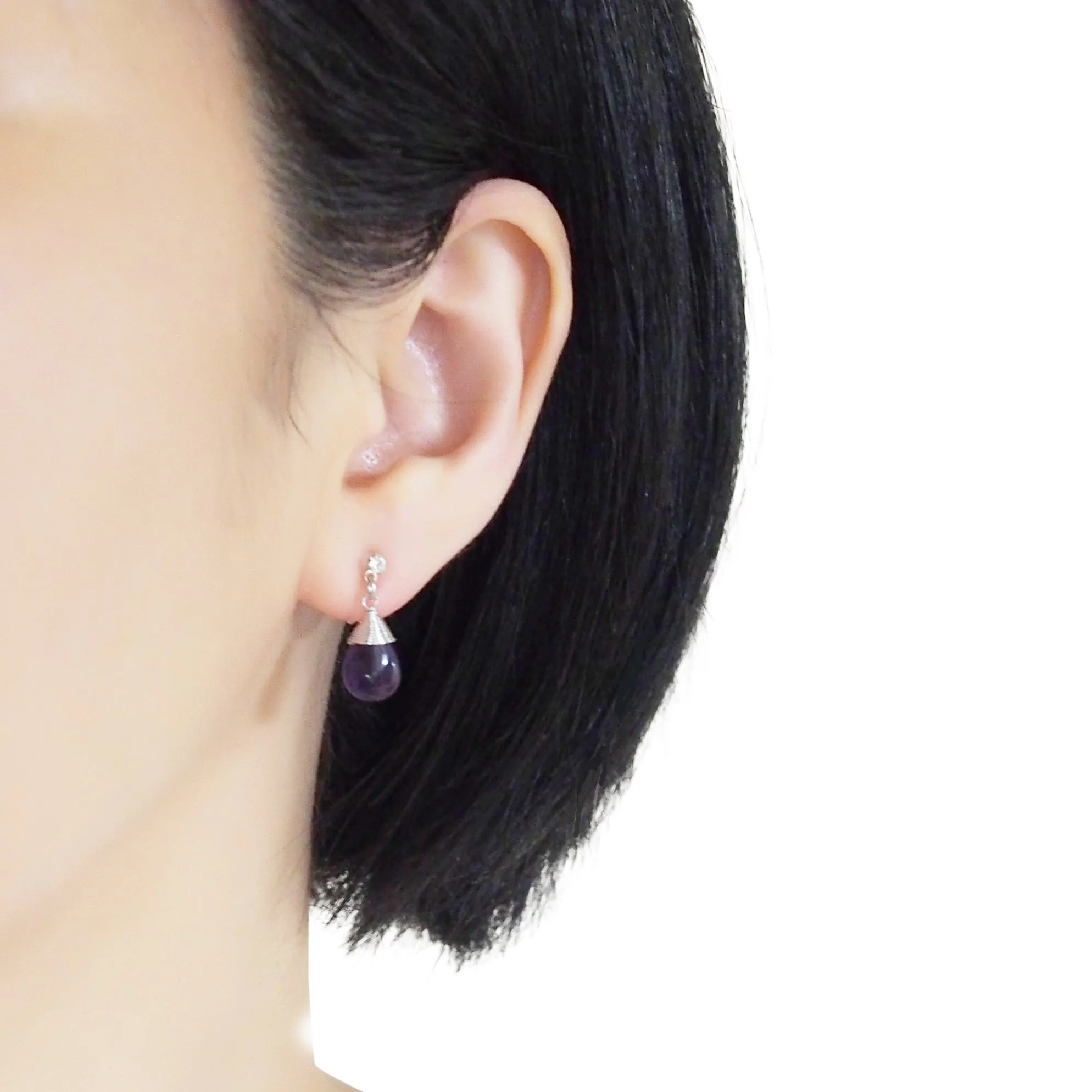 Teardrop Amethyst Invisible Clip On Earrings