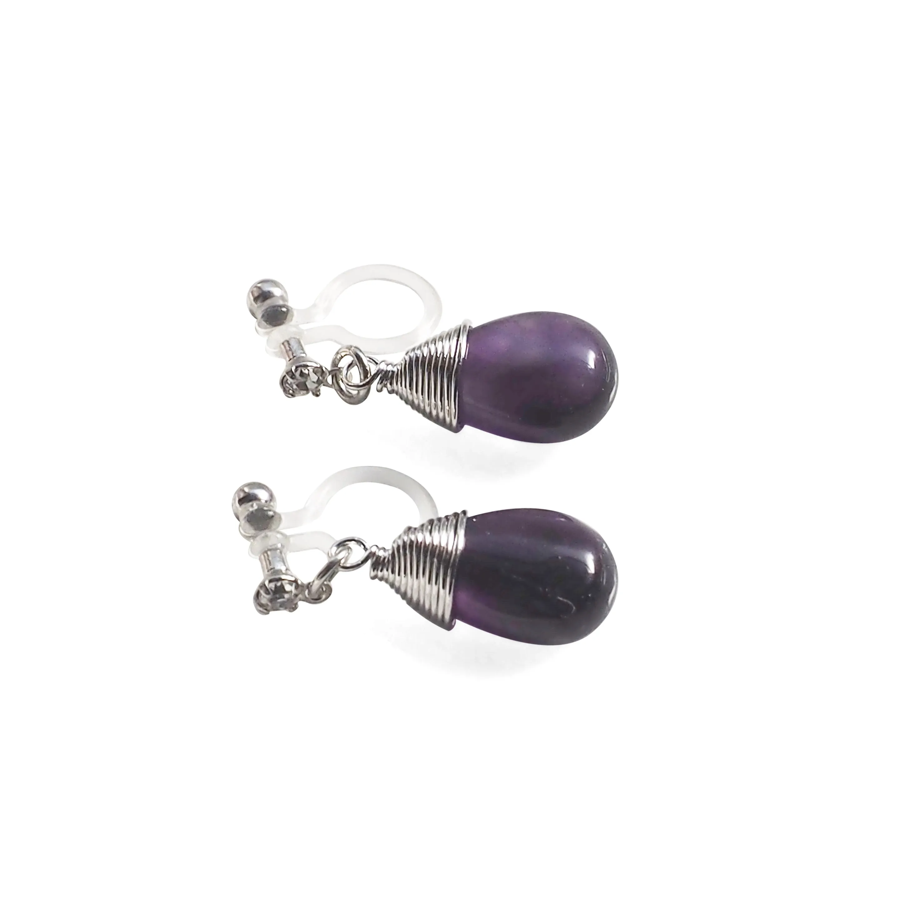 Teardrop Amethyst Invisible Clip On Earrings