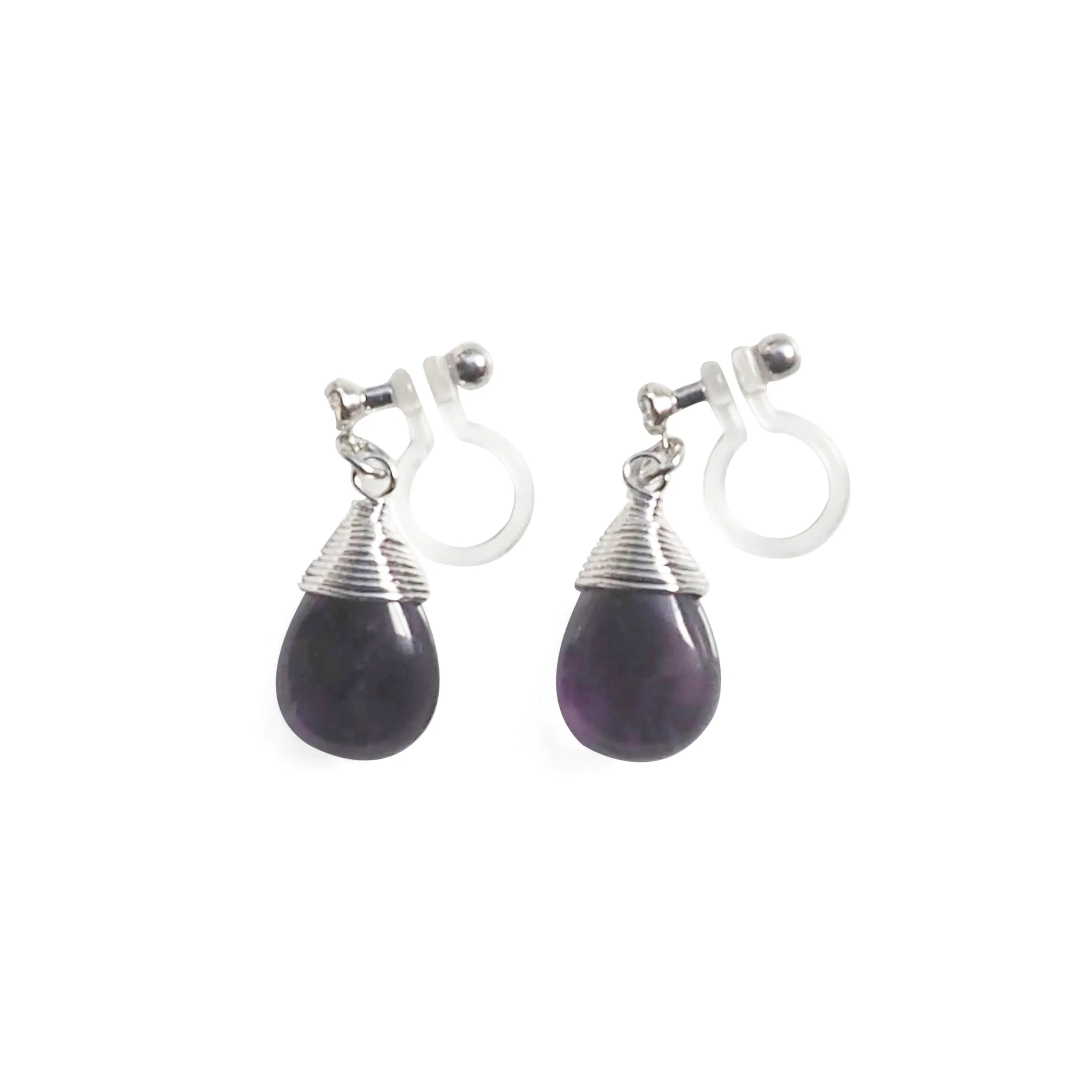 Teardrop Amethyst Invisible Clip On Earrings