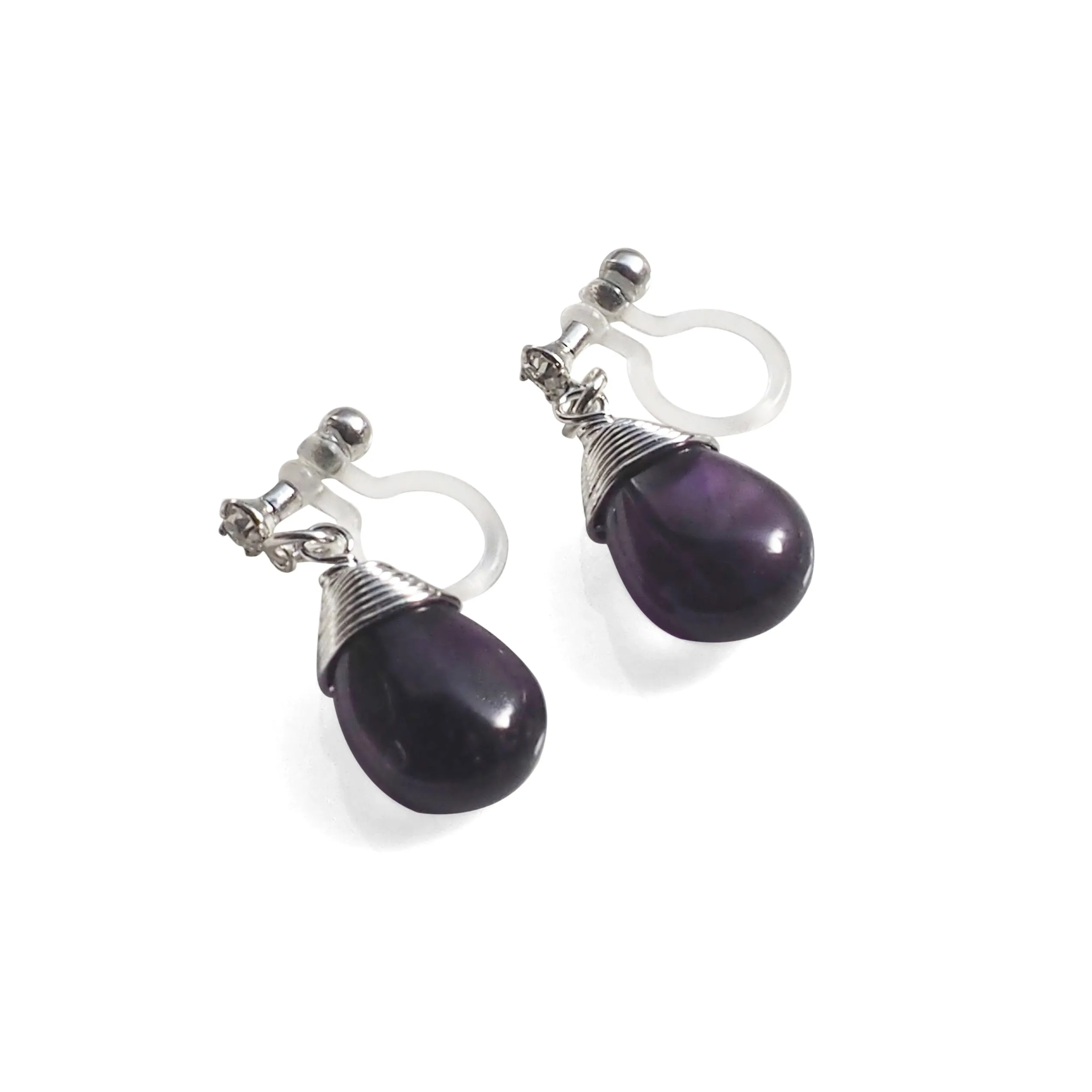 Teardrop Amethyst Invisible Clip On Earrings