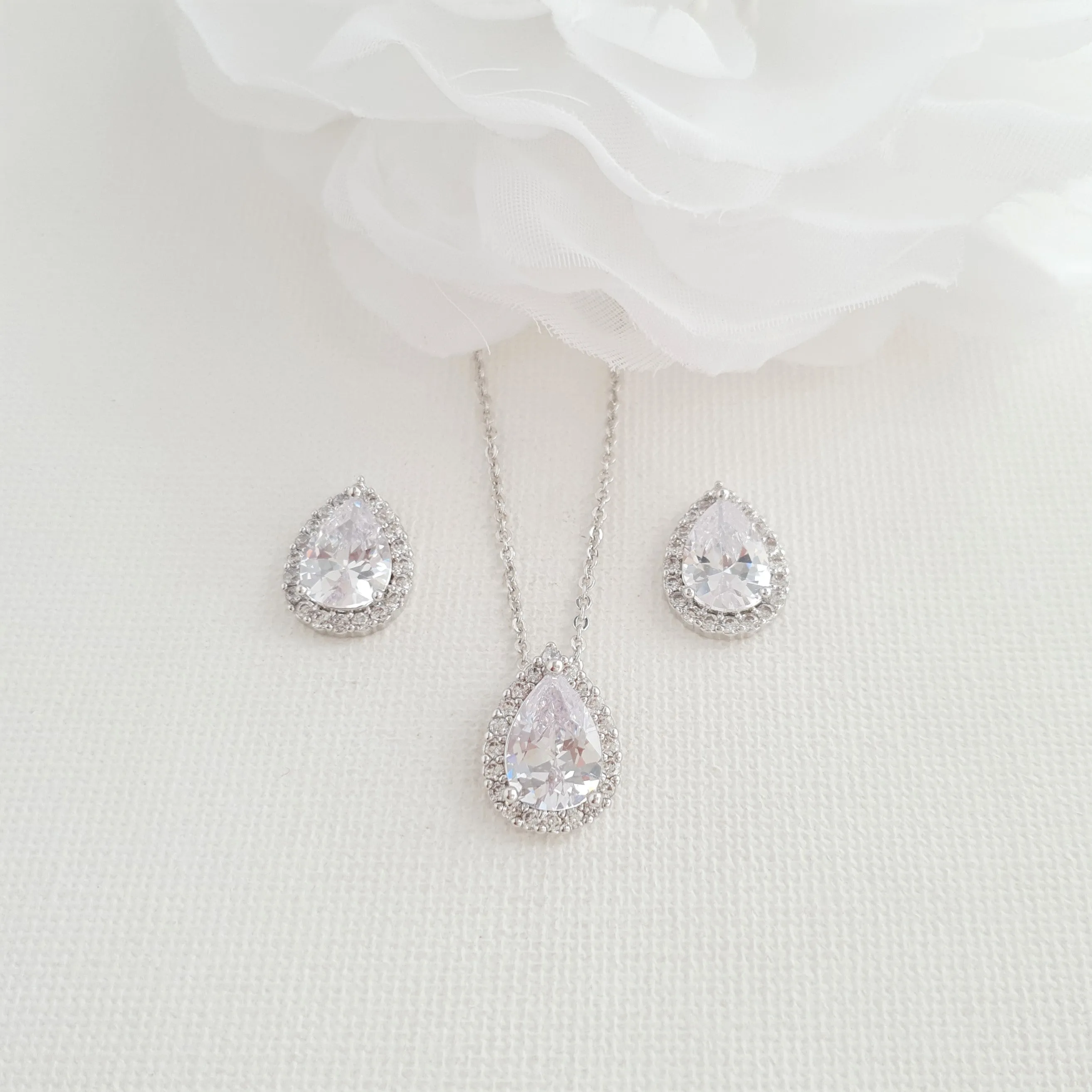 Teardrop Stud Earrings Necklace Bracelet Set-Emma