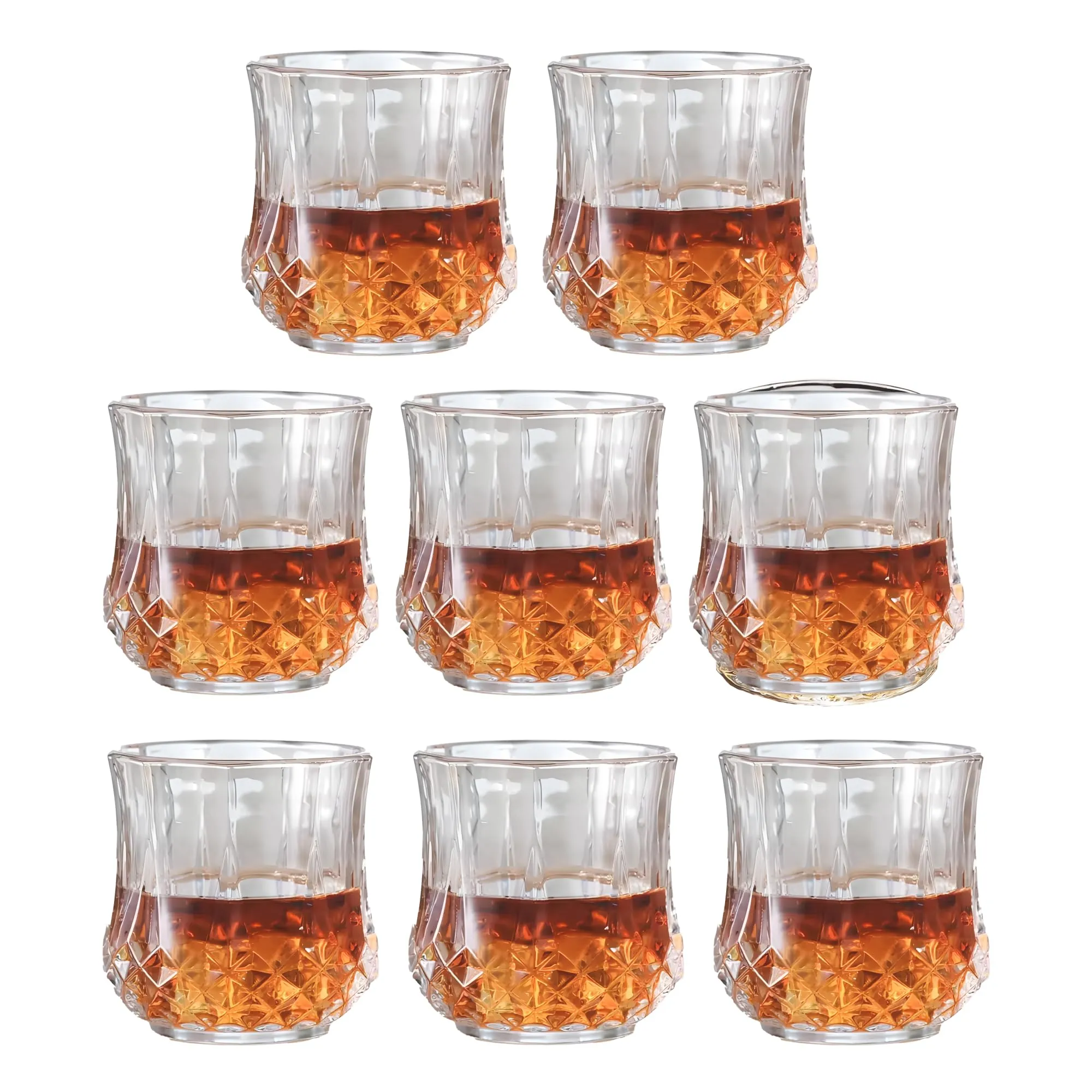 The Better Home Zest Whiskey Glasses Set of 8 (200ml Each) | Lead Free Neat Whiskey Glass | Heavy Bottom Drinking Glass | Crystal Glass for Bar Home | Glass for Drinks | Cocktail Glasses