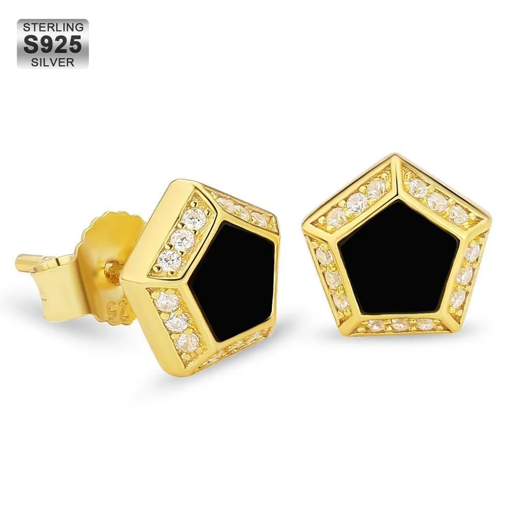 THE DARTH VADER® - Pentagon Black Diamond Stud Earrings in 14K Gold