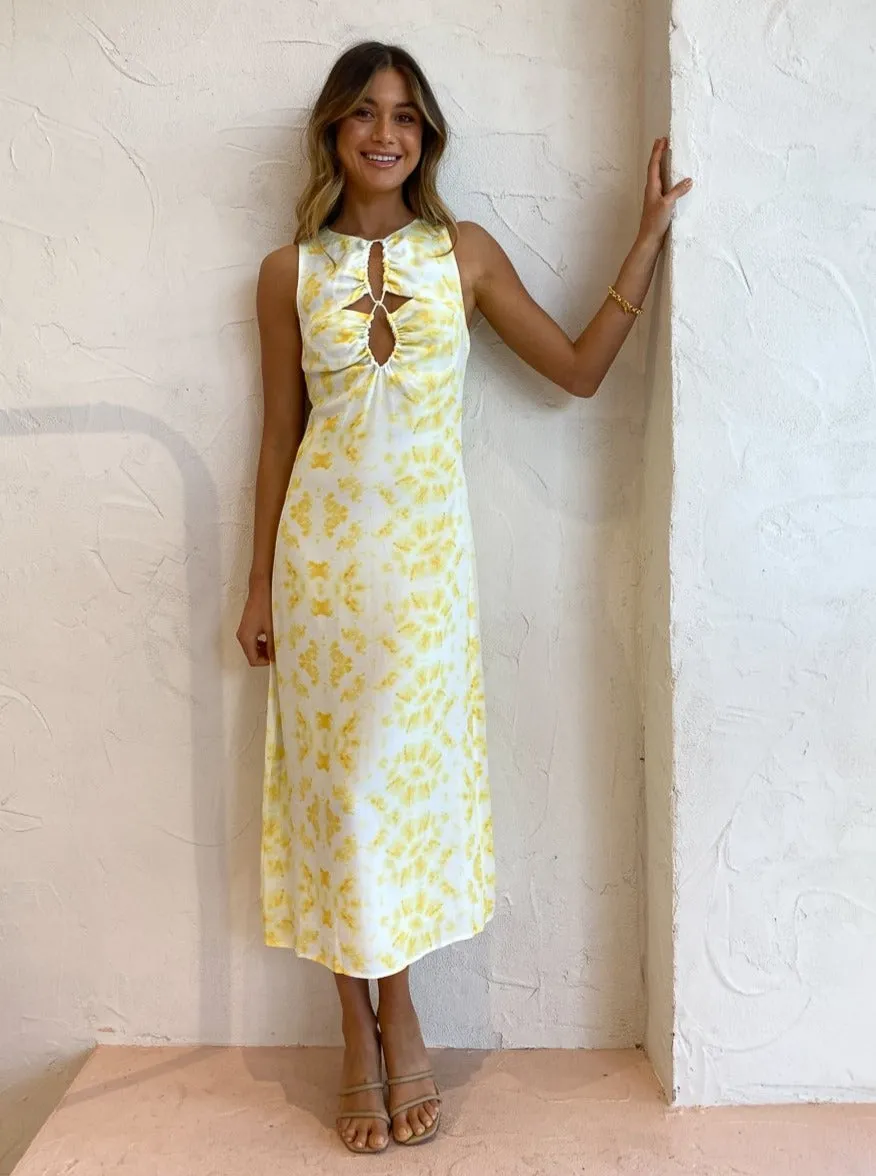 Third Form Ring Out Maxi Tank Dress in Tie-Dye Yellow