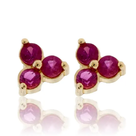 Three Red Emerald Gemstone Post Earrings