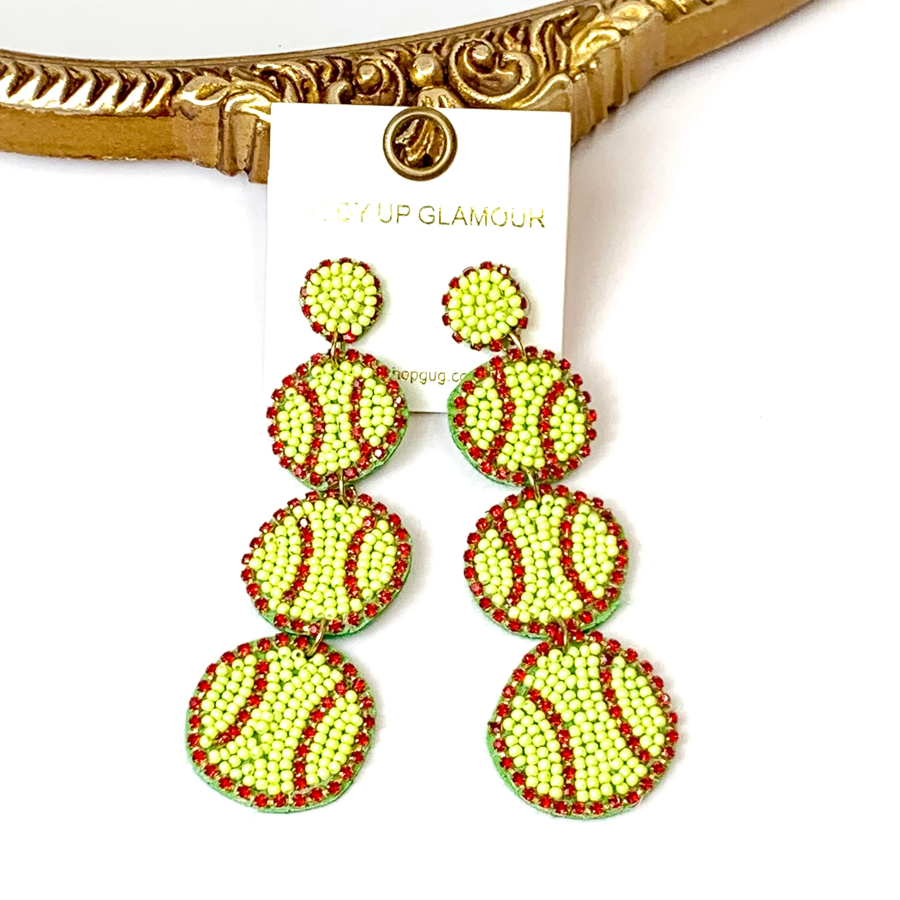 Three Tiered Seed Beaded Softball Earrings