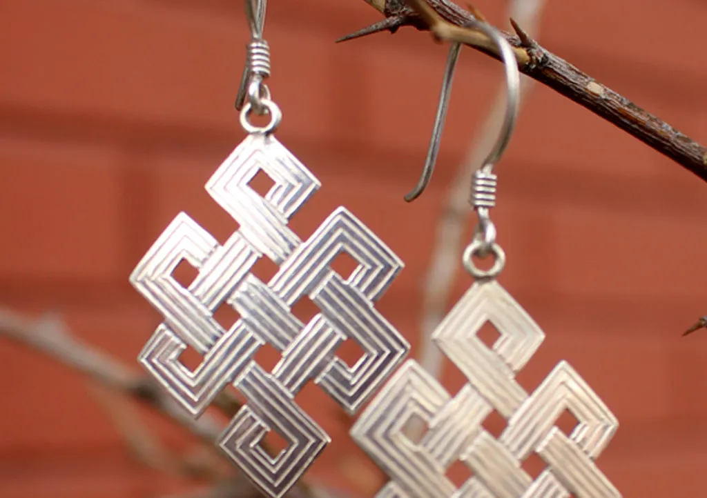 Tibetan Eternal Knot Silver Earrings