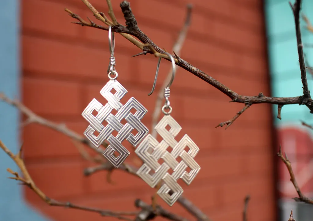 Tibetan Eternal Knot Silver Earrings