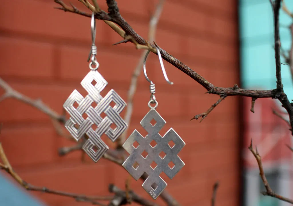 Tibetan Eternal Knot Silver Earrings