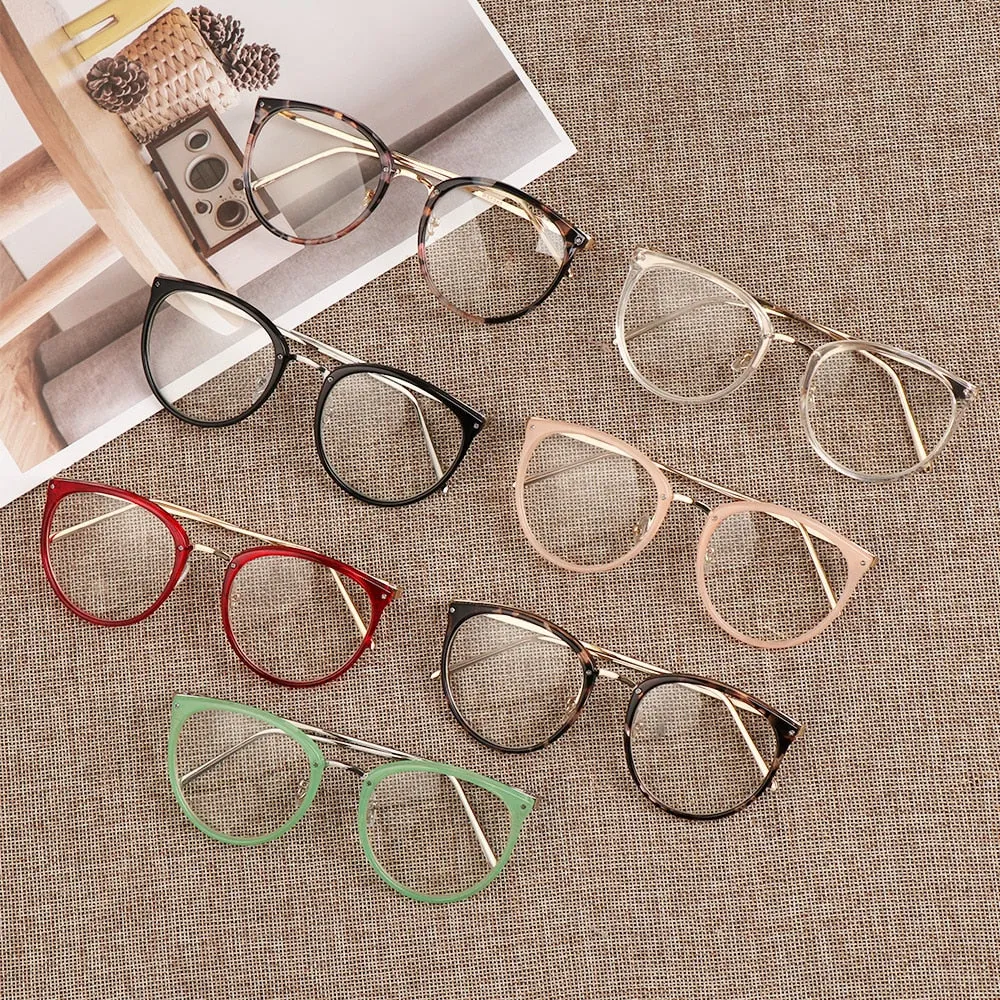 Trendy Round Metal Framed Fashion Eyewear With Clear Lenses