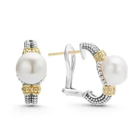 Two Tone Pearl Hoop Earrings