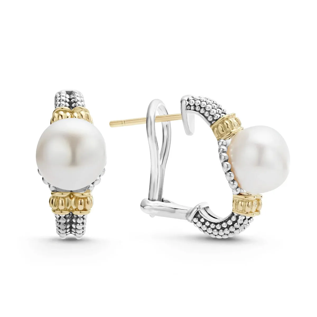 Two Tone Pearl Hoop Earrings