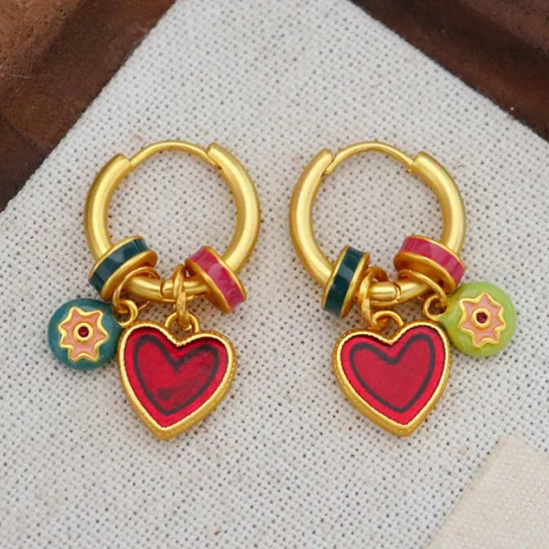 VAIGE Colorful Enamel Heart Drop Earrings