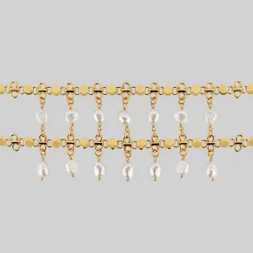 VALOUR. Double Chain Pearl Drop Choker - Gold