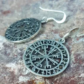 Vegvisir and Runes Earrings - Sterling Silver