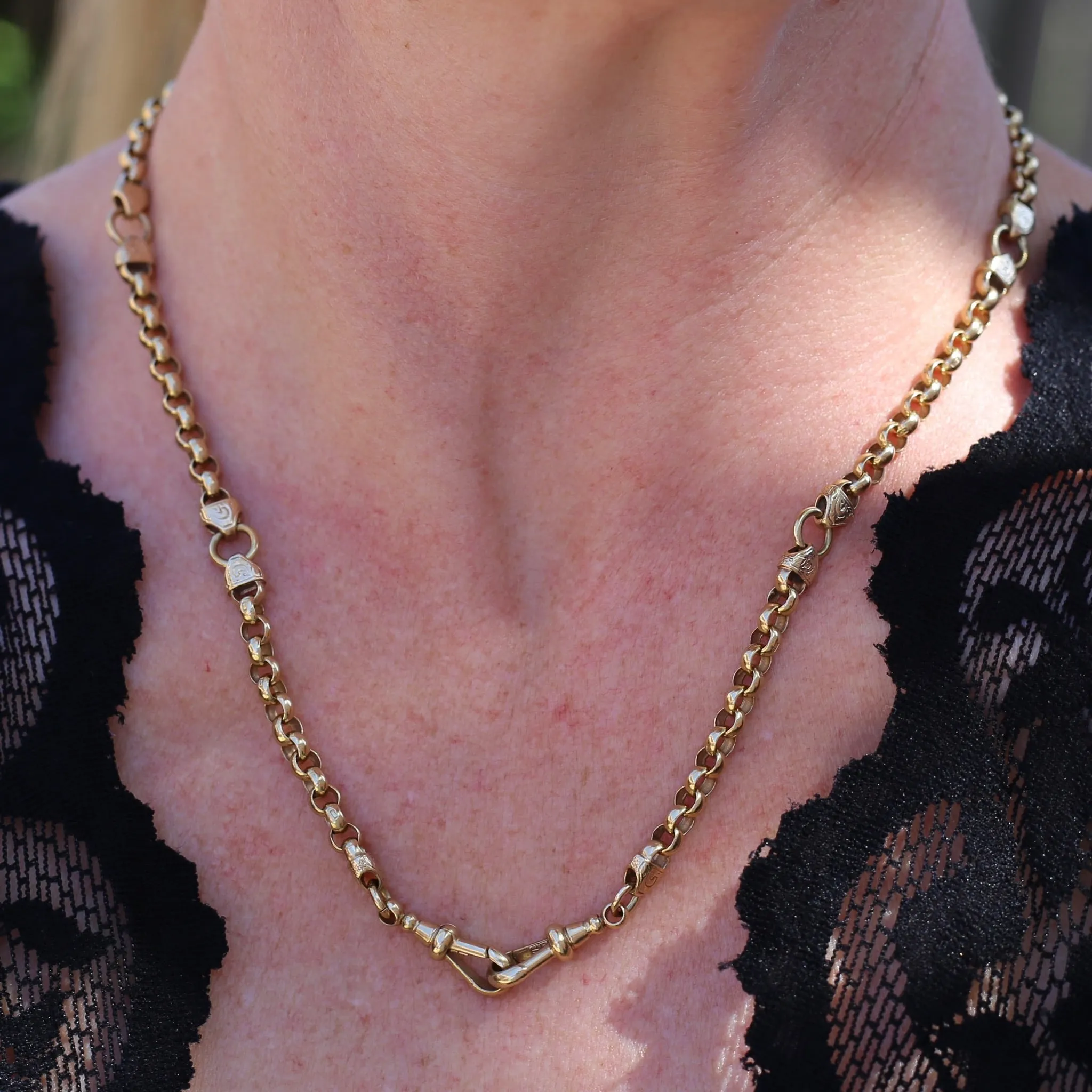 Vintage Belcher Chain with Gorgeous links and Double Albert Clasp, 9ct Gold, 49cm 23.62g