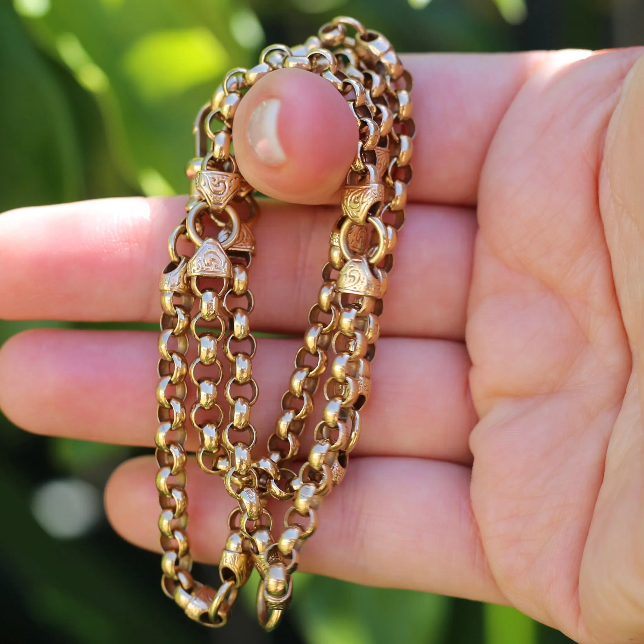 Vintage Belcher Chain with Gorgeous links and Double Albert Clasp, 9ct Gold, 49cm 23.62g