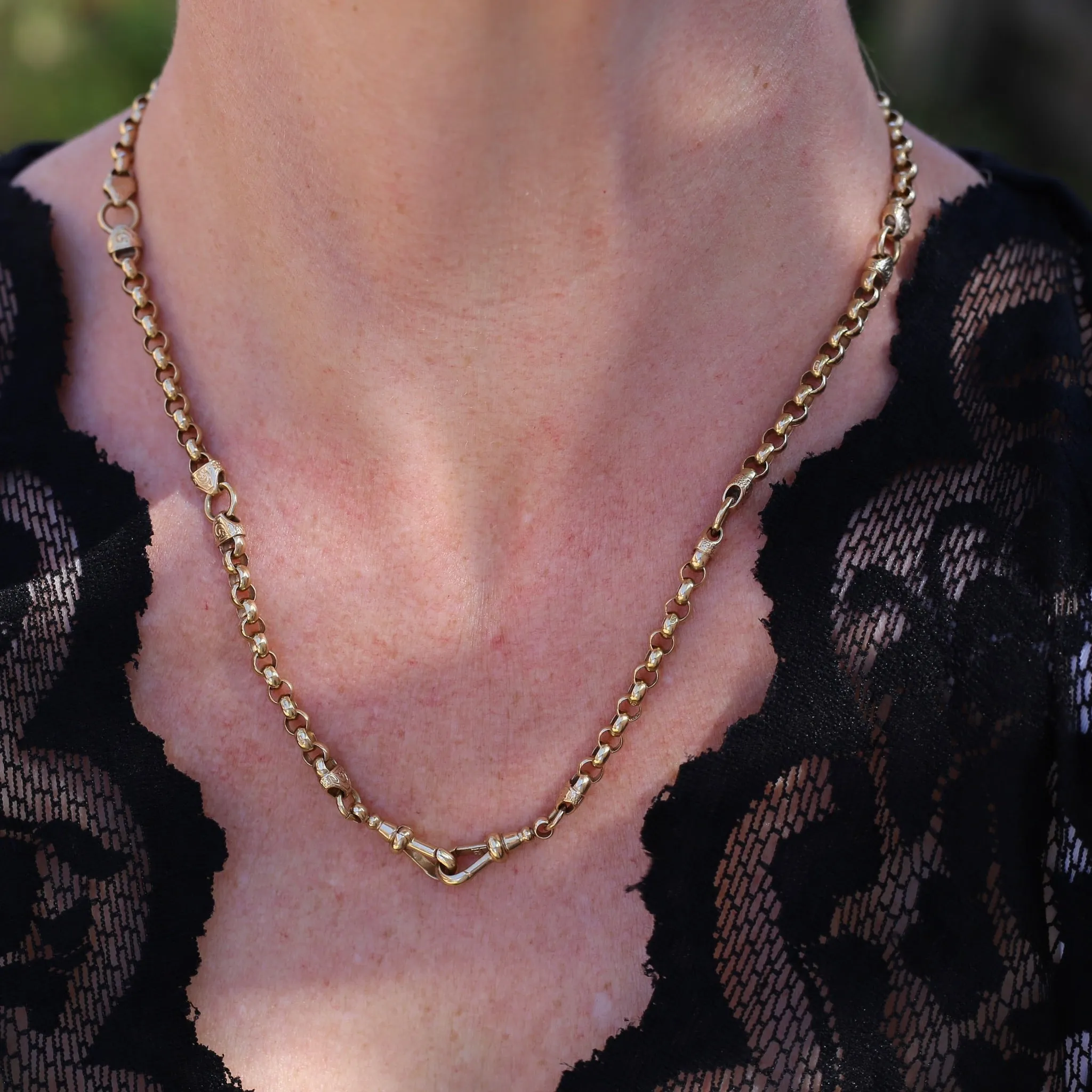 Vintage Belcher Chain with Gorgeous links and Double Albert Clasp, 9ct Gold, 49cm 23.62g