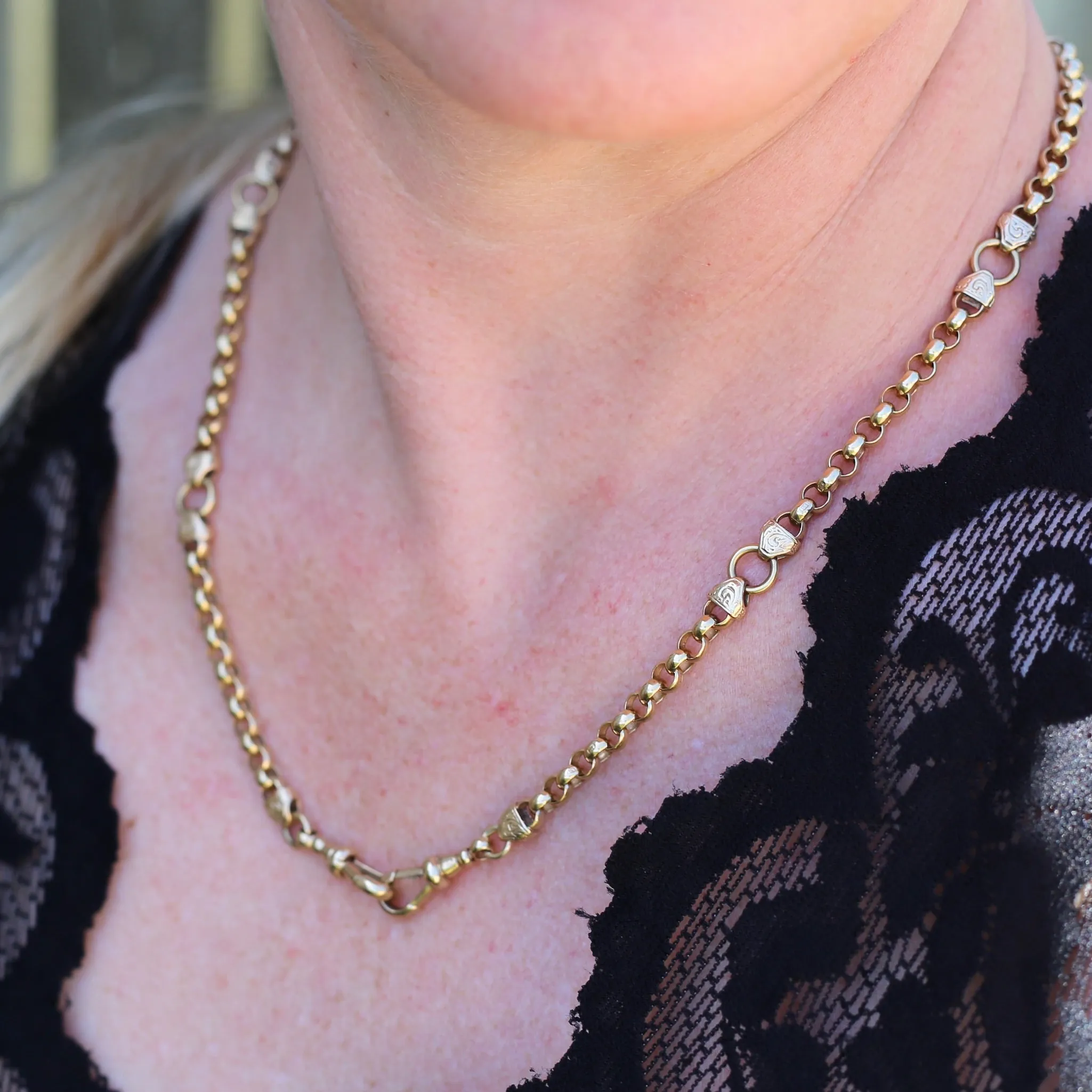 Vintage Belcher Chain with Gorgeous links and Double Albert Clasp, 9ct Gold, 49cm 23.62g