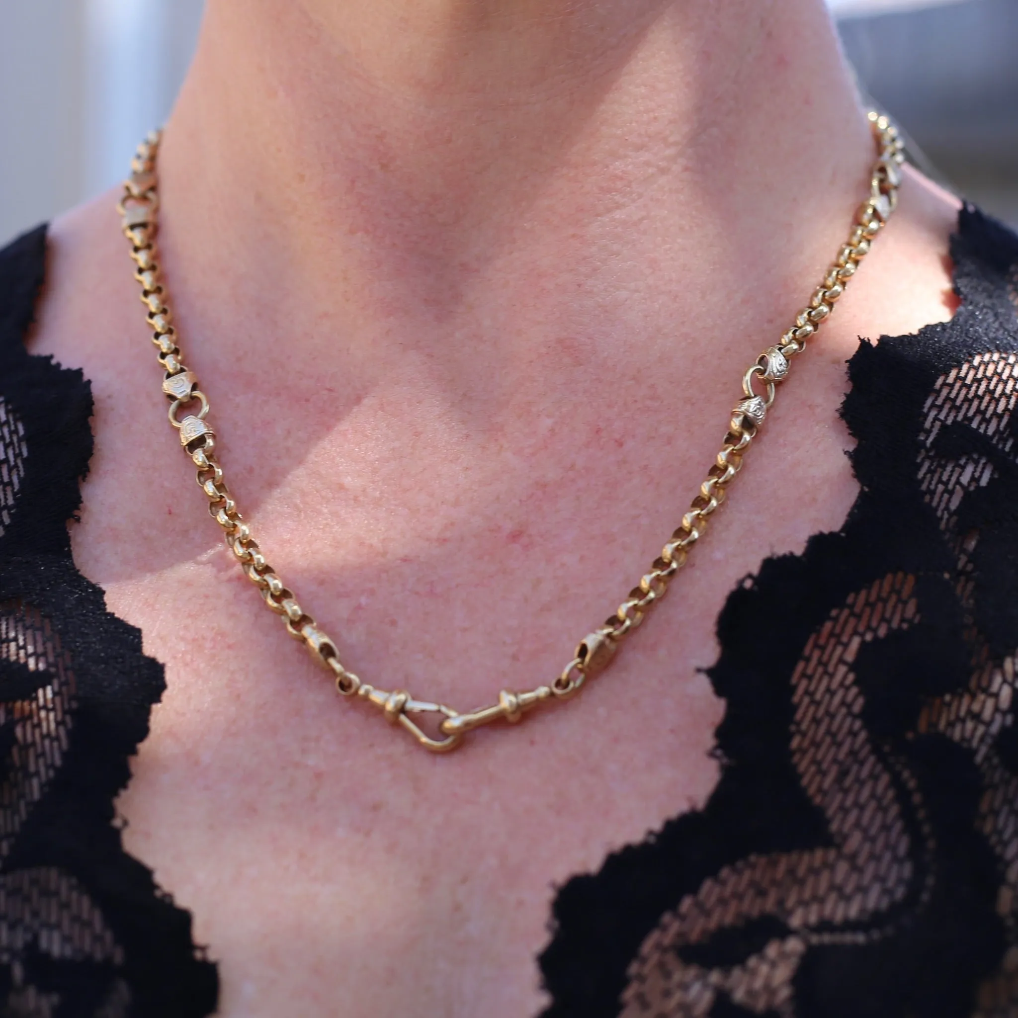 Vintage Belcher Chain with Gorgeous links and Double Albert Clasp, 9ct Gold, 49cm 23.62g