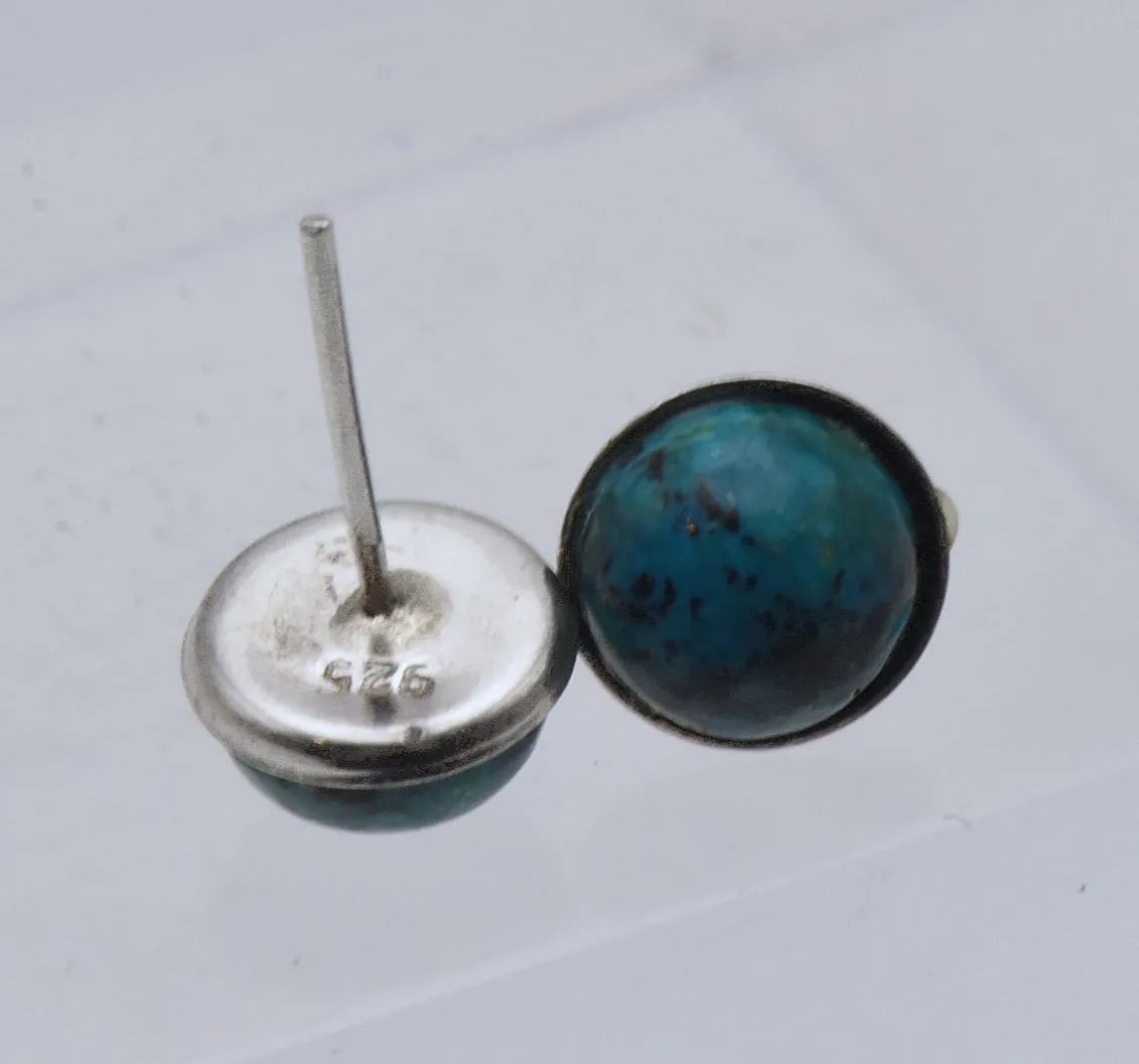 Vintage Chrysocolla Sterling Silver Stud Earrings