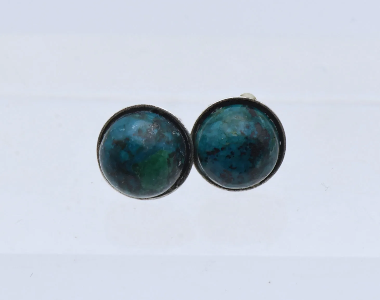 Vintage Chrysocolla Sterling Silver Stud Earrings