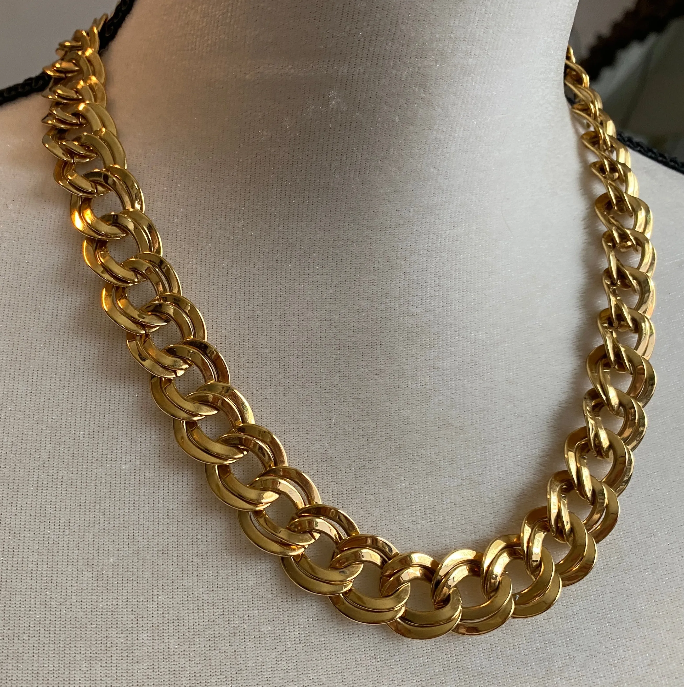 Vintage Gold Tone Double Chain Link Collar Adjustable Necklace