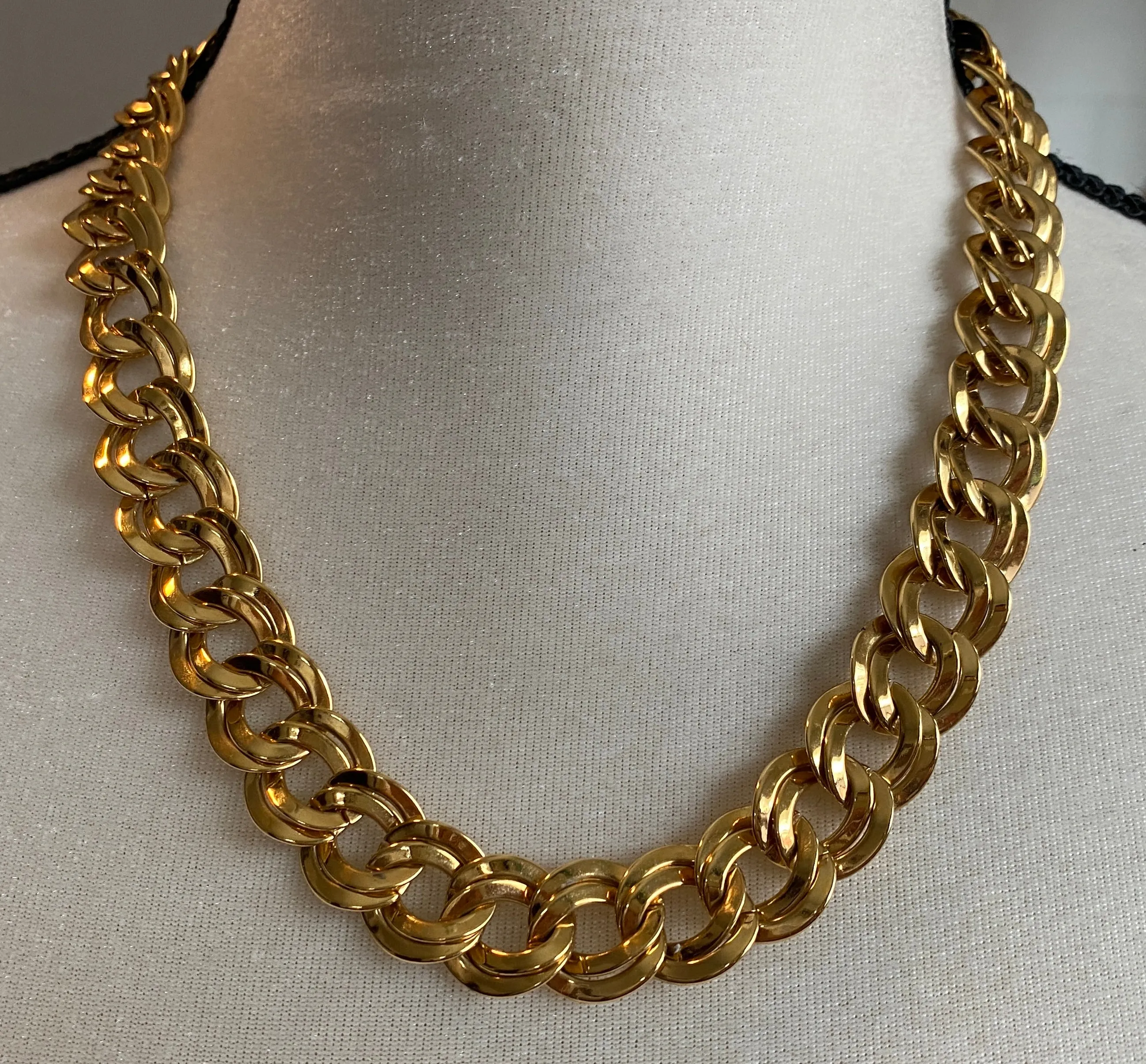 Vintage Gold Tone Double Chain Link Collar Adjustable Necklace