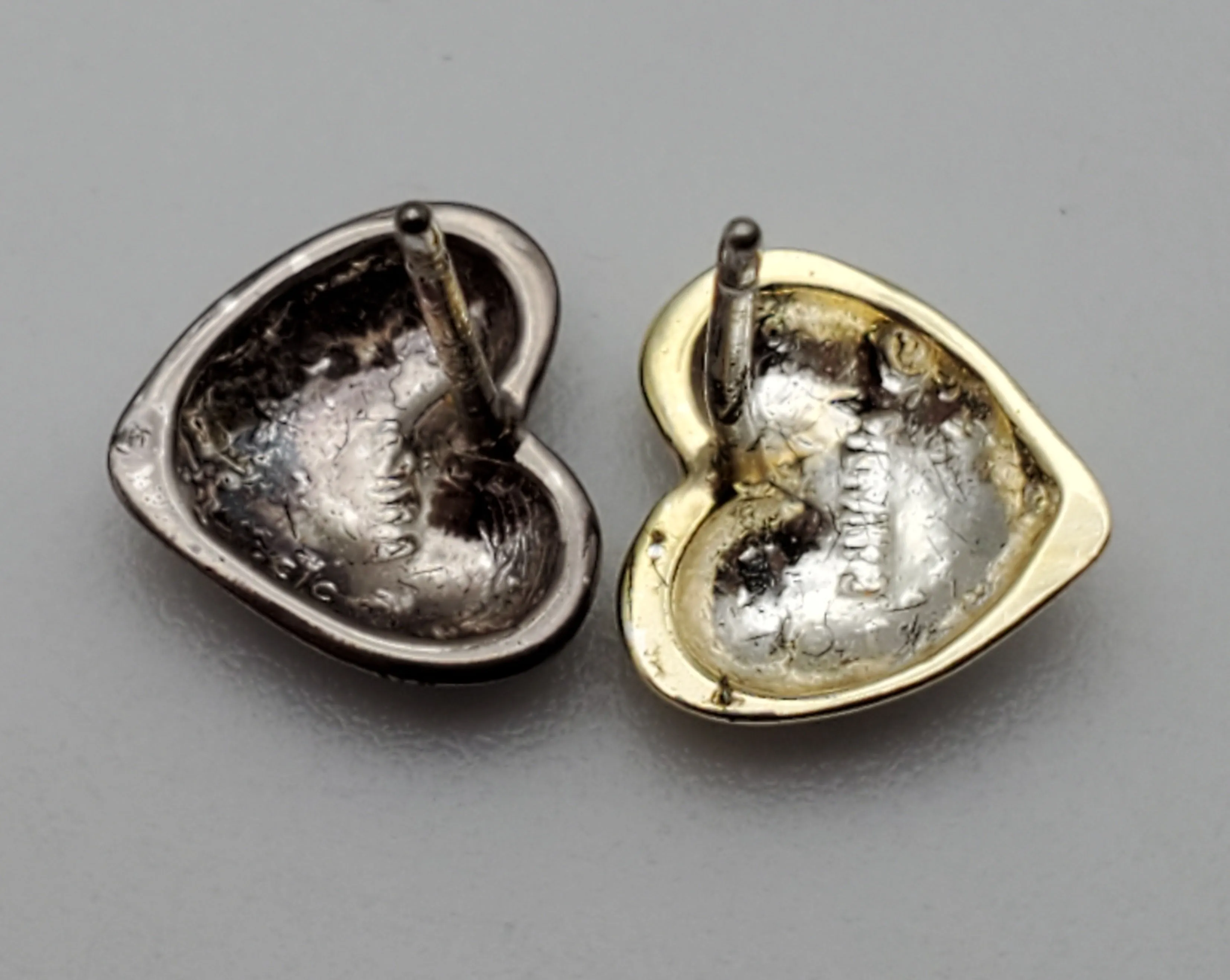 Vintage Pair of Gold and Silver Tone Sterling Silver Heart Stud Earrings