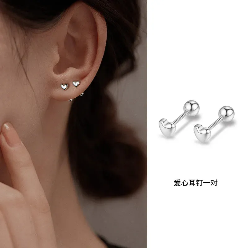 VOQ Silver Color Fashion Love Screw Stud Is Earrings for Women Students and Teenagers Jewelry Gift Korean Earrings