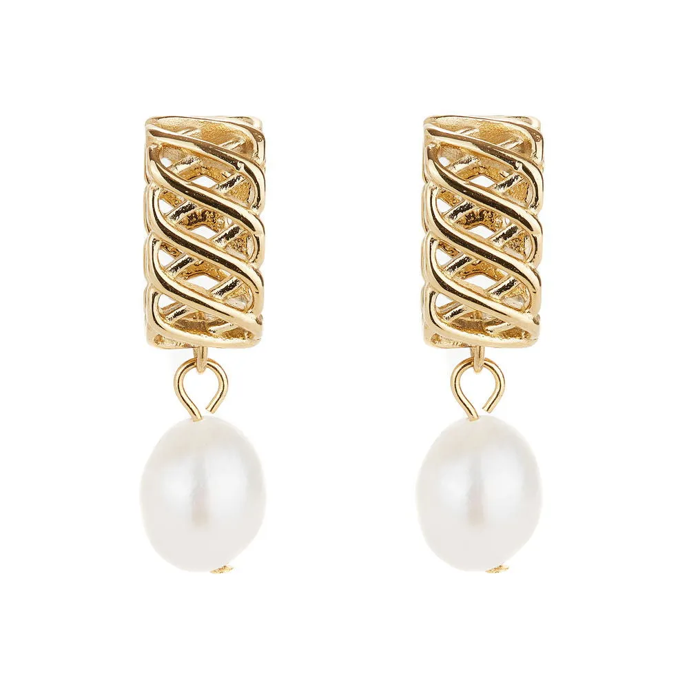 Woven Drop Pearl Earrings