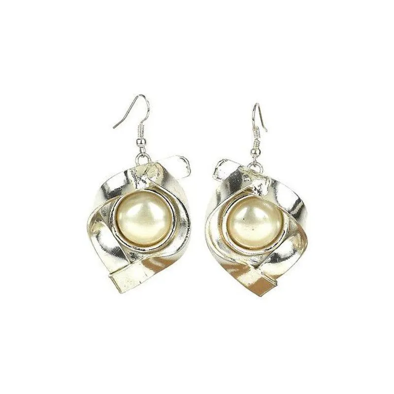 Wrapped Pearl Silverplated Earrings Brass Images